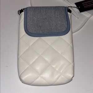 HAUTE SHORE WHITE QUILTED CROSSBODY LIGHT BLUE DENIM LIKE FLAP MAGNETIC CLOSURE